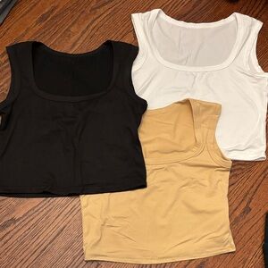 Women's Sleeveless Scoop Neck Crop Tops - Black, White, Tan